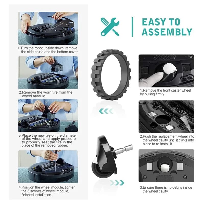 Roue avant coordonnante et TiresSkin pour IRobot Roomba, accessoires de remplacement, I7, I3, J7, E5