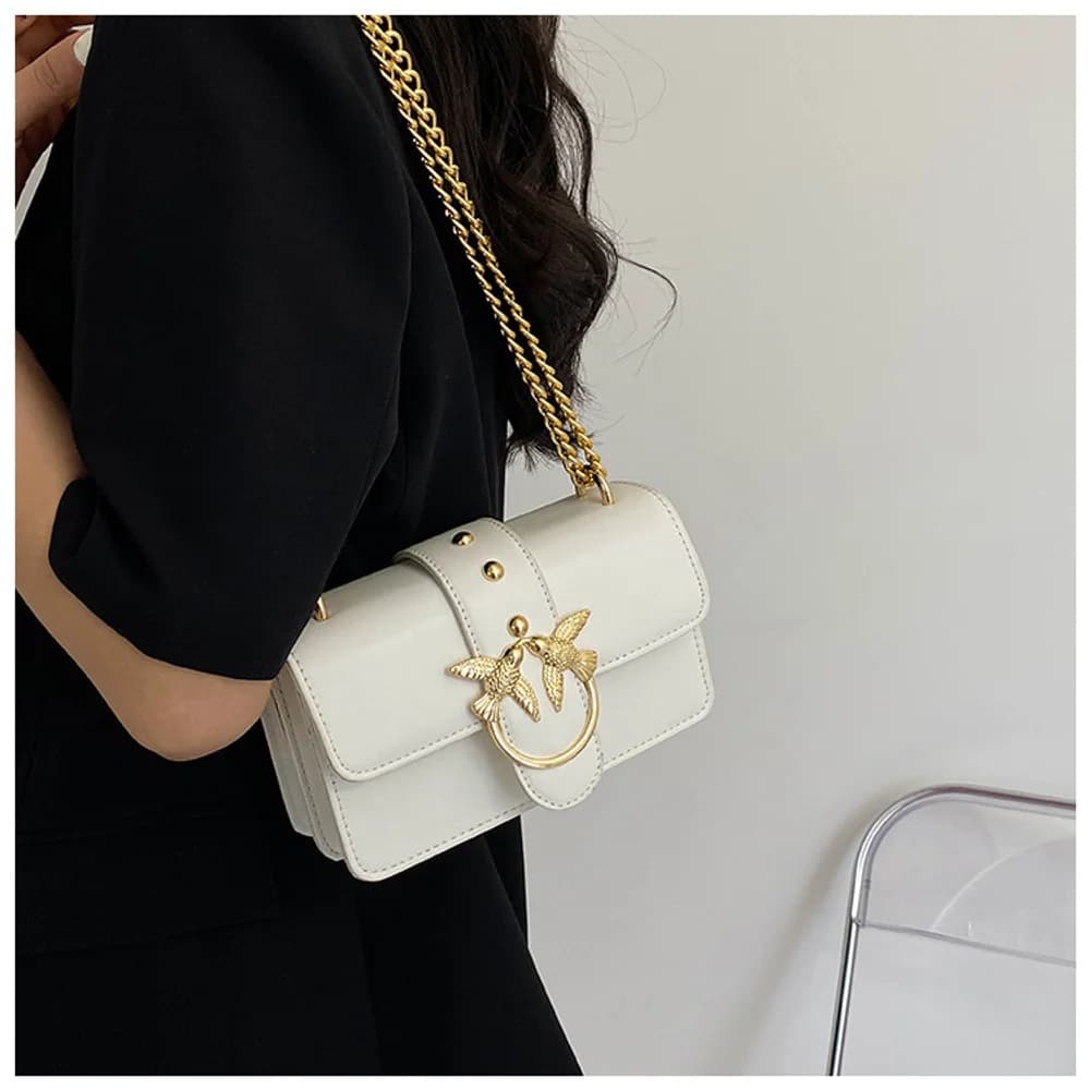 Sac à bandoulière double chaîne pour femme, sac à rabat rétro en cuir PU, sac à main décontracté pou