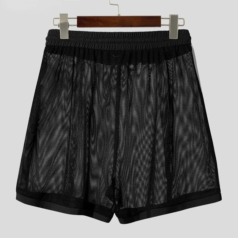 Short Sexy transparent en maille pour hommes, mode Patchwork avec cordon de serrage, short de plage,