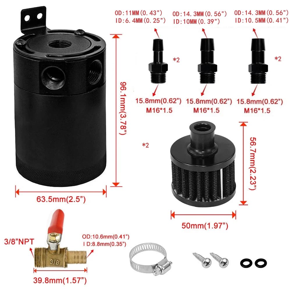Réservoir de récupération d'huile en aluminium à déflecteur universel, réservoir à 2 ports avec Valv