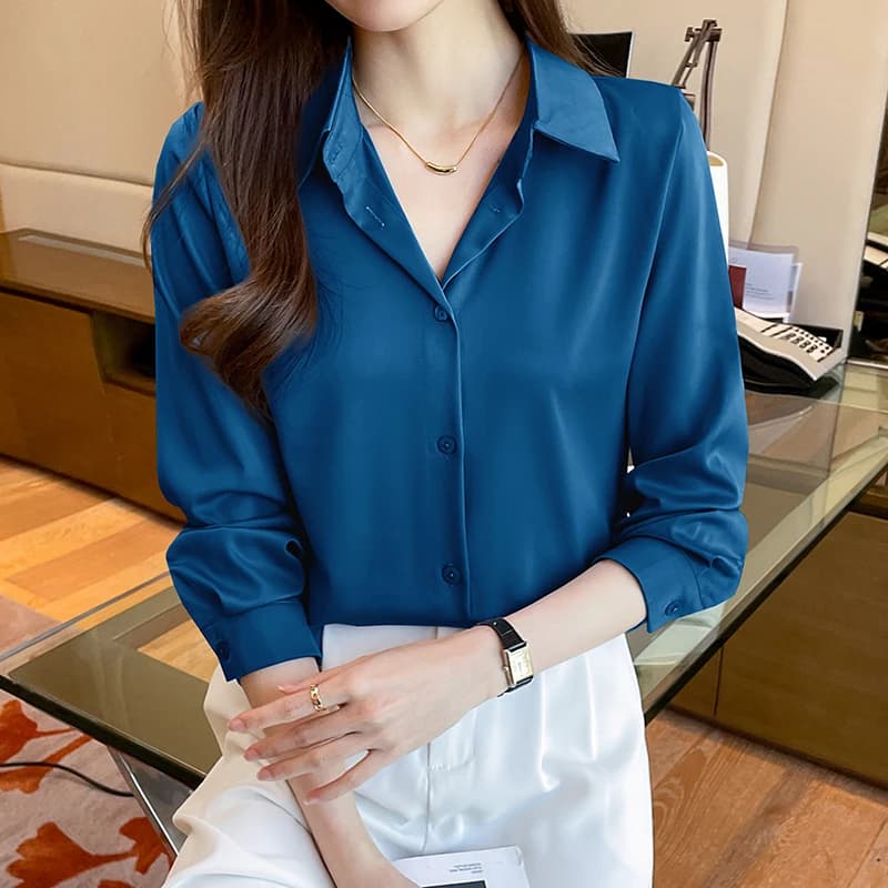 Chemise en Satin à Manches sulfpour Femme, Élégante, Couleur Unie, Mode Décontractée, Nouvelle Colle