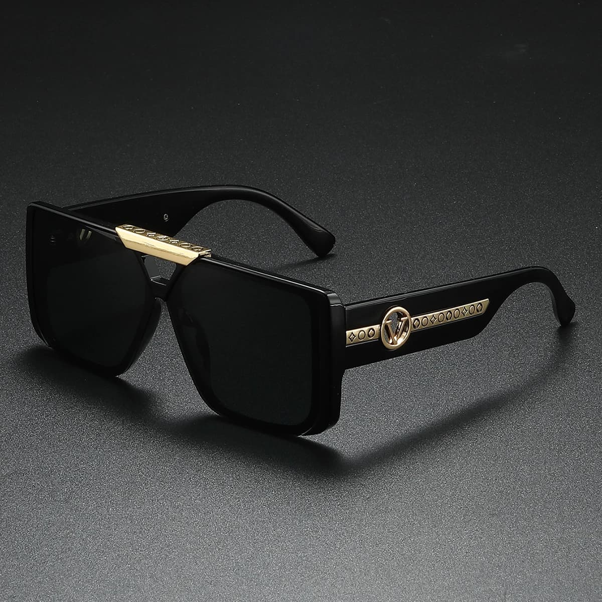 Nouveau cadre carré noir rétro classique pour hommes, décoration à motif de temple exquis, à la mode