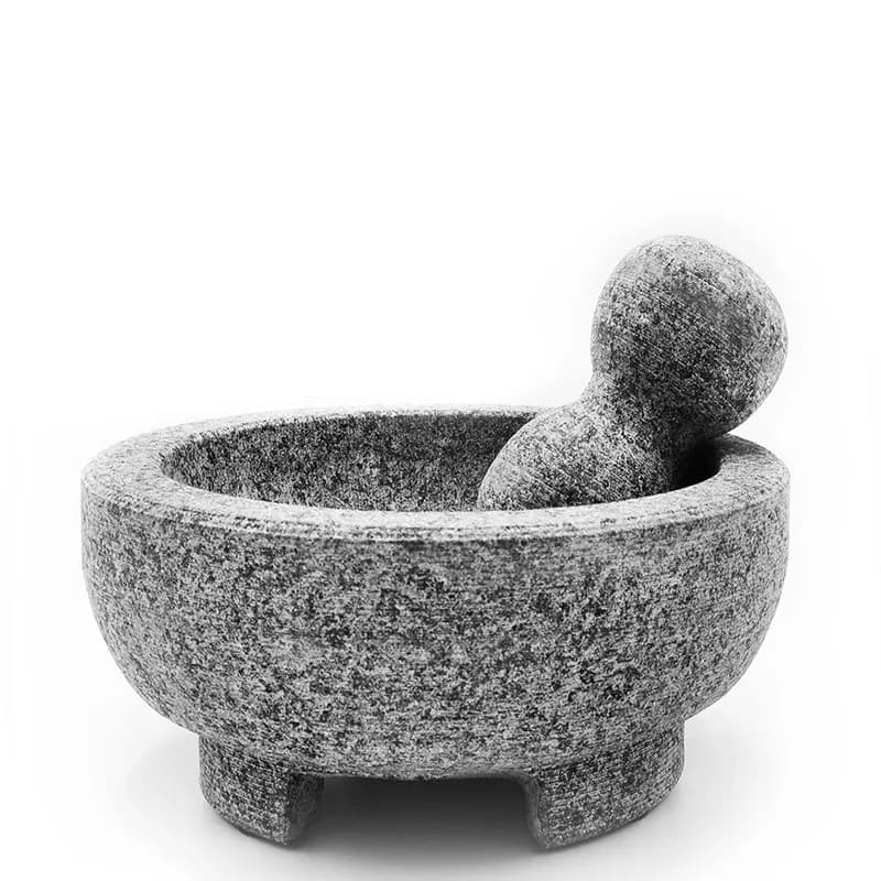 Ensemble de mortier et de pilon en granit, bol de Guacamole, broyeur en pierre naturelle de 8 pouces
