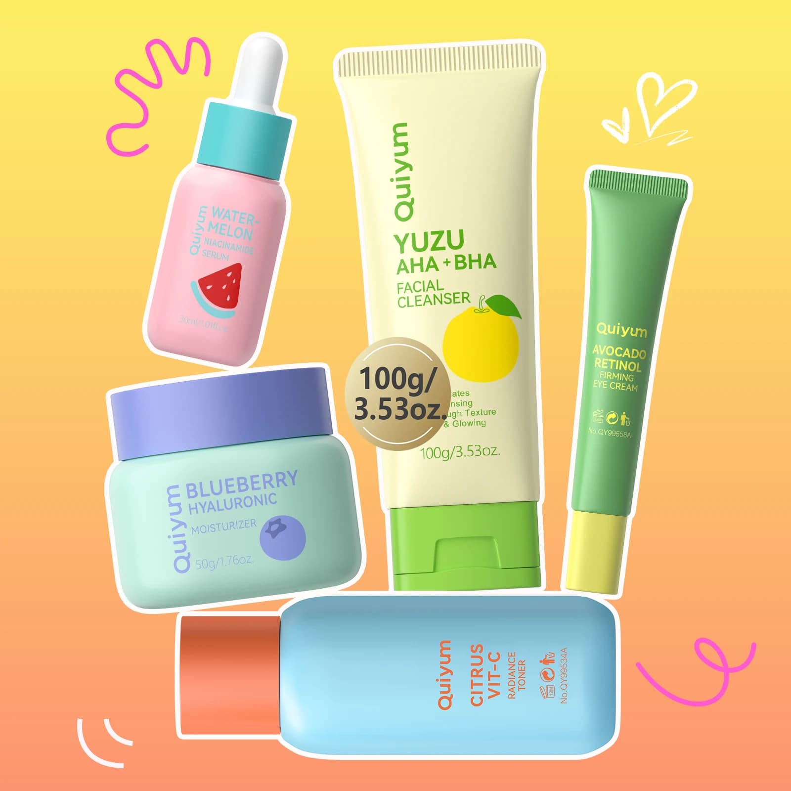 QUIYUM Fruit Fresh Collection 5 pièces ensemble de soins de la peau éclaircissant hydratant Anti-âge