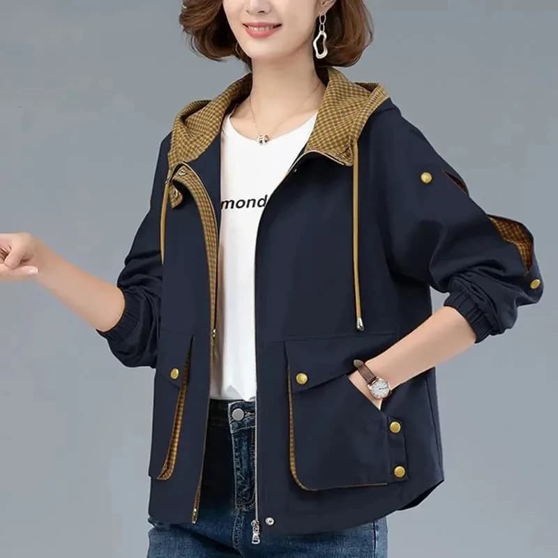 Veste courte à capuche pour femme d'âge moyen, manteau décontracté, grande taille, coupe-vent pour m