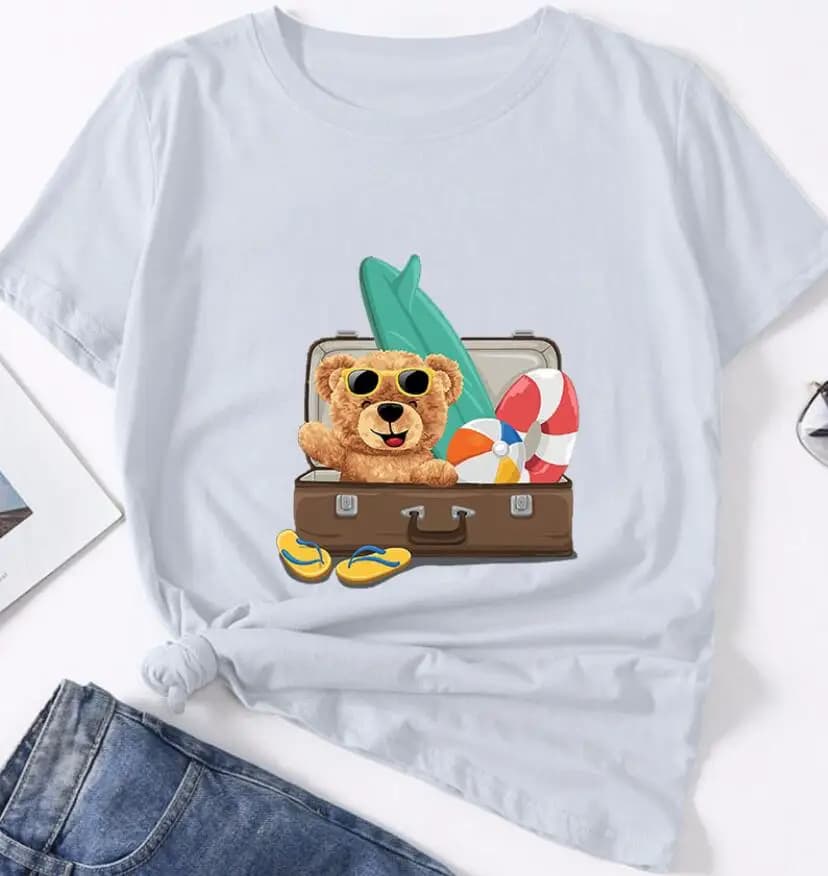Femmes amusant dessin animé lait thé ours imprimé col rond à manches courtes t-shirts hauts ours en 