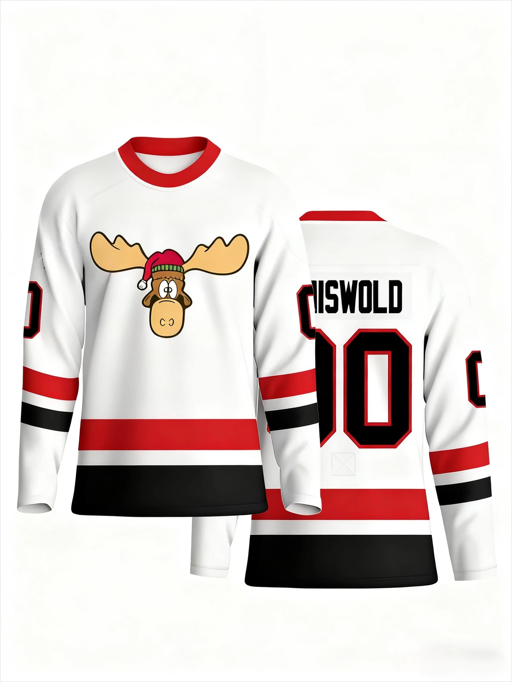Maillot de hockey - Blanc avec rayures noires et rouges Masque de hockey imprimé "JASON 13" et logo 