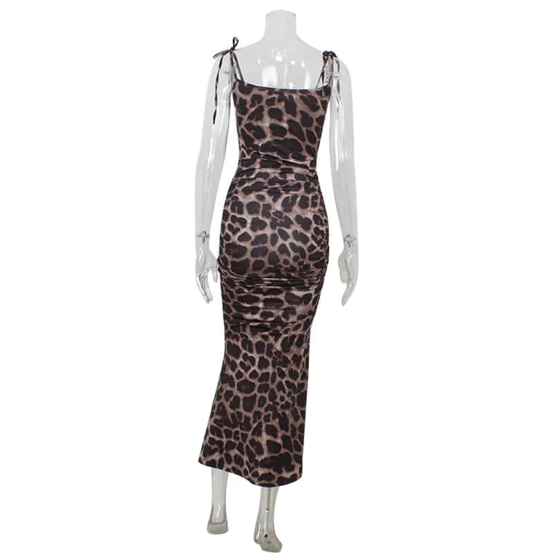 Robes imprimées léopard pour femmes, vêtements de fête Sexy, Spaghetti, fente latérale haute, col en