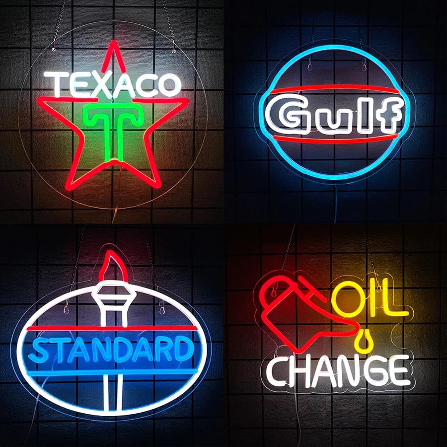 Changement d'huile/Texaco/Gulf/panneau néon LED Standard pour décoration murale, magasin de réparati