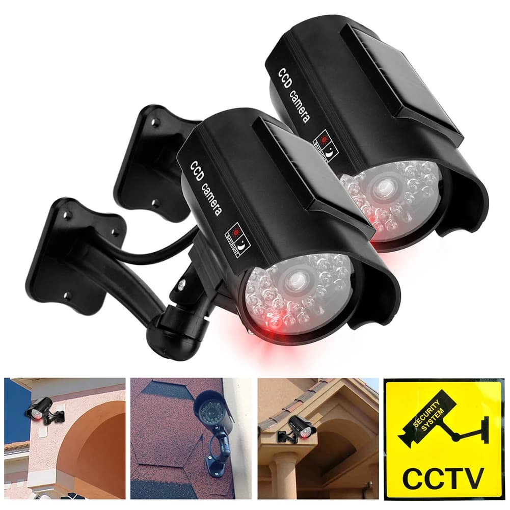 DUNICCTV-Caméra de vidéosurveillance étanche avec lumière LED rouge clignotante, fausse caméra, anti