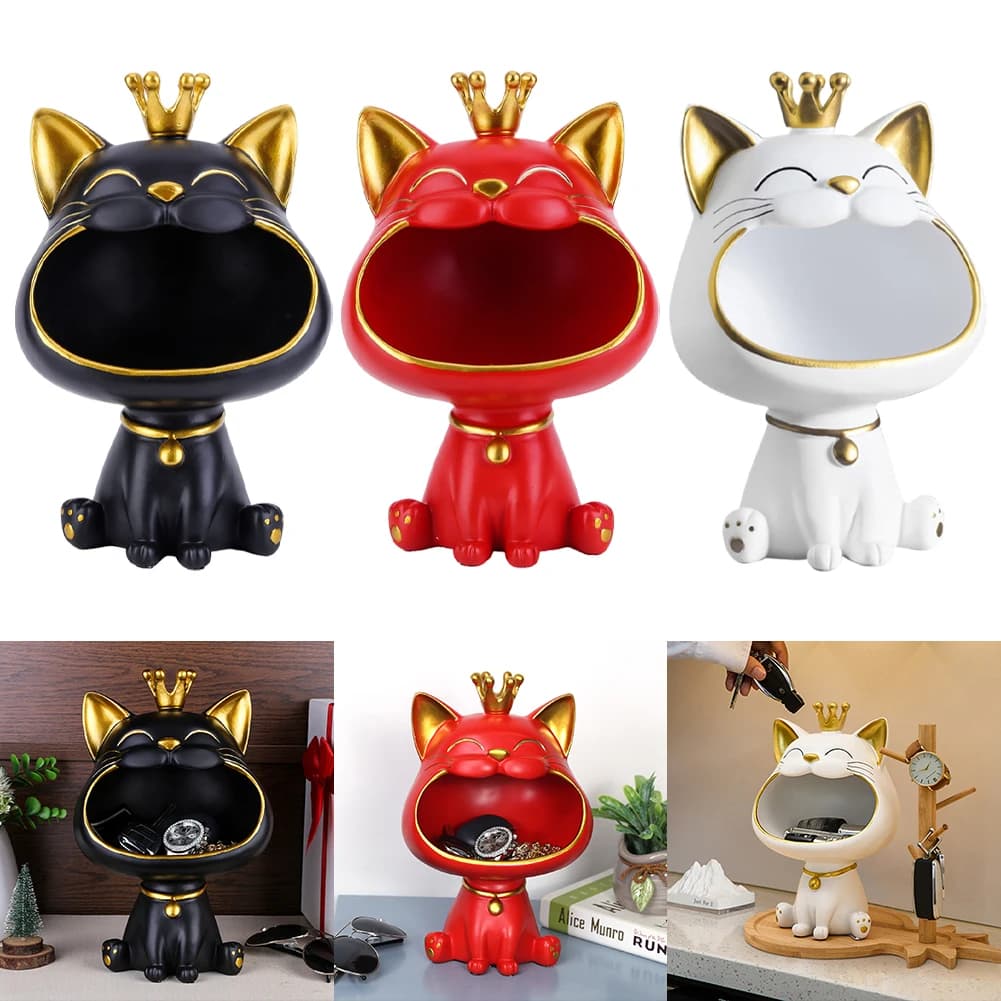 Boîte de rangement créative de figurine de chat porte-bonheur, statue de chat, décoration de grande 