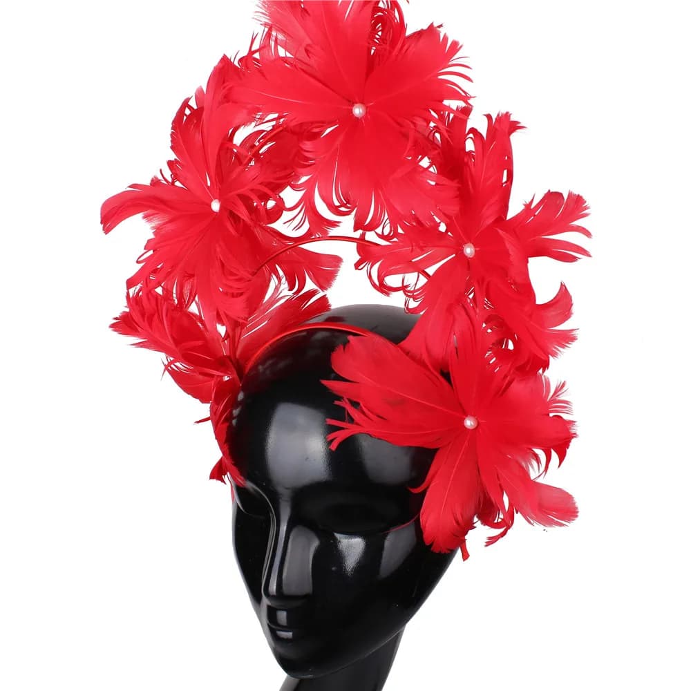 Coiffure de fleur de plumes, cheval Vintage exagéré, petit chapeau haut-de-forme, cerceau de cheveux