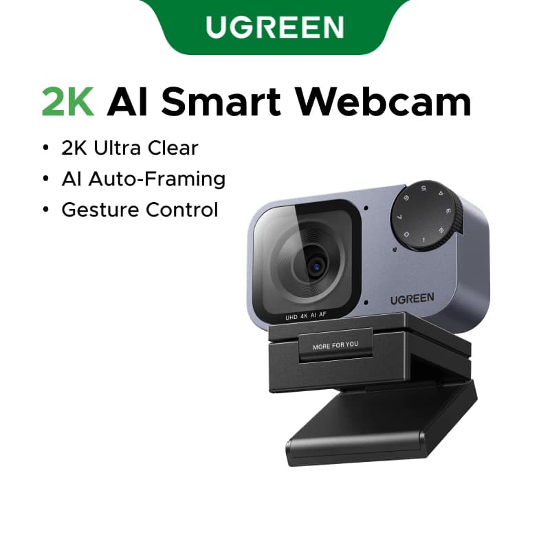 UGREEN FineCam Pro 2K 4K Webcam PC Intelligente IA avec Cadrage Automatique, Mise au Point PDAF, Con