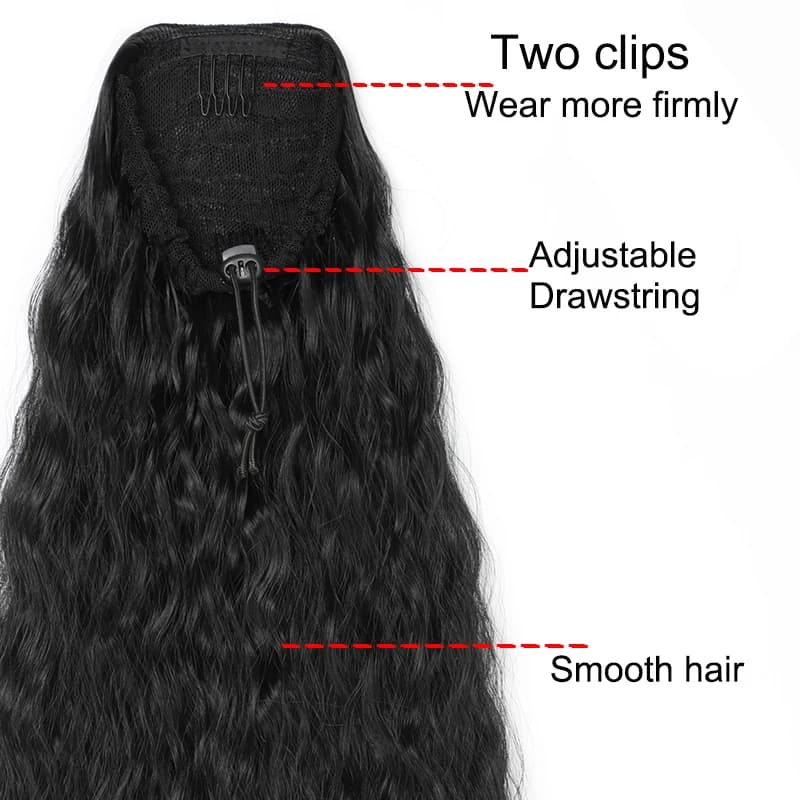 22 pouces synthétique longue crépus bouclés queue de cheval Extension de cheveux cordon enveloppé pi