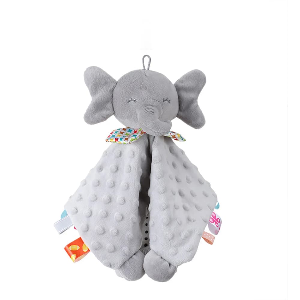 Couverture de couette pour bébé avec étiquettes, anneau de dentition, peluche douce, poupées de couc