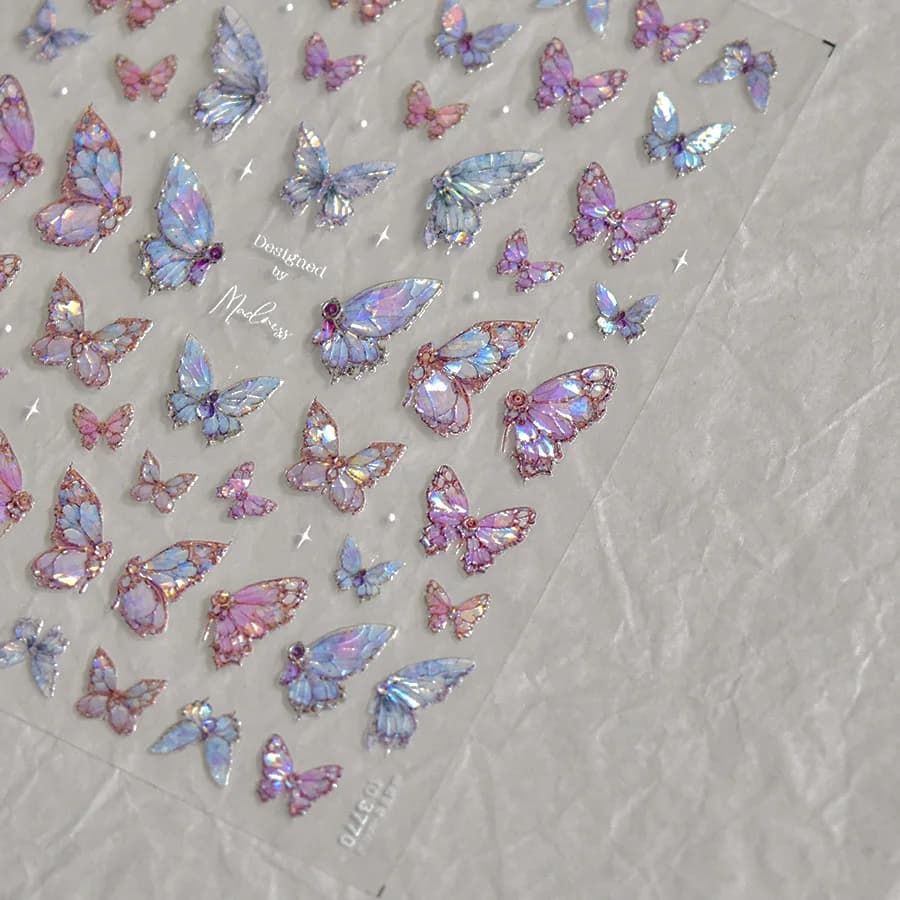 Autocollants pour Nail Art papillon aurore en relief 5D, 1 pièce, autocollants auto-adhésifs pour dé