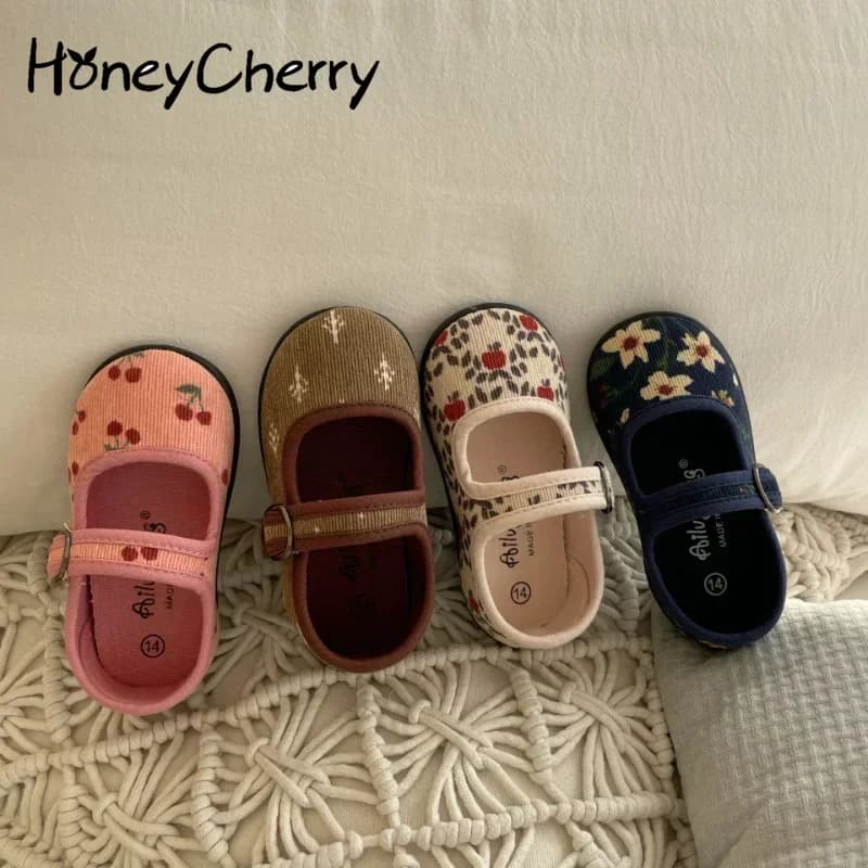HoneyCherry – chaussures en toile de velours côtelé pour filles, chaussures d'intérieur à bouche car