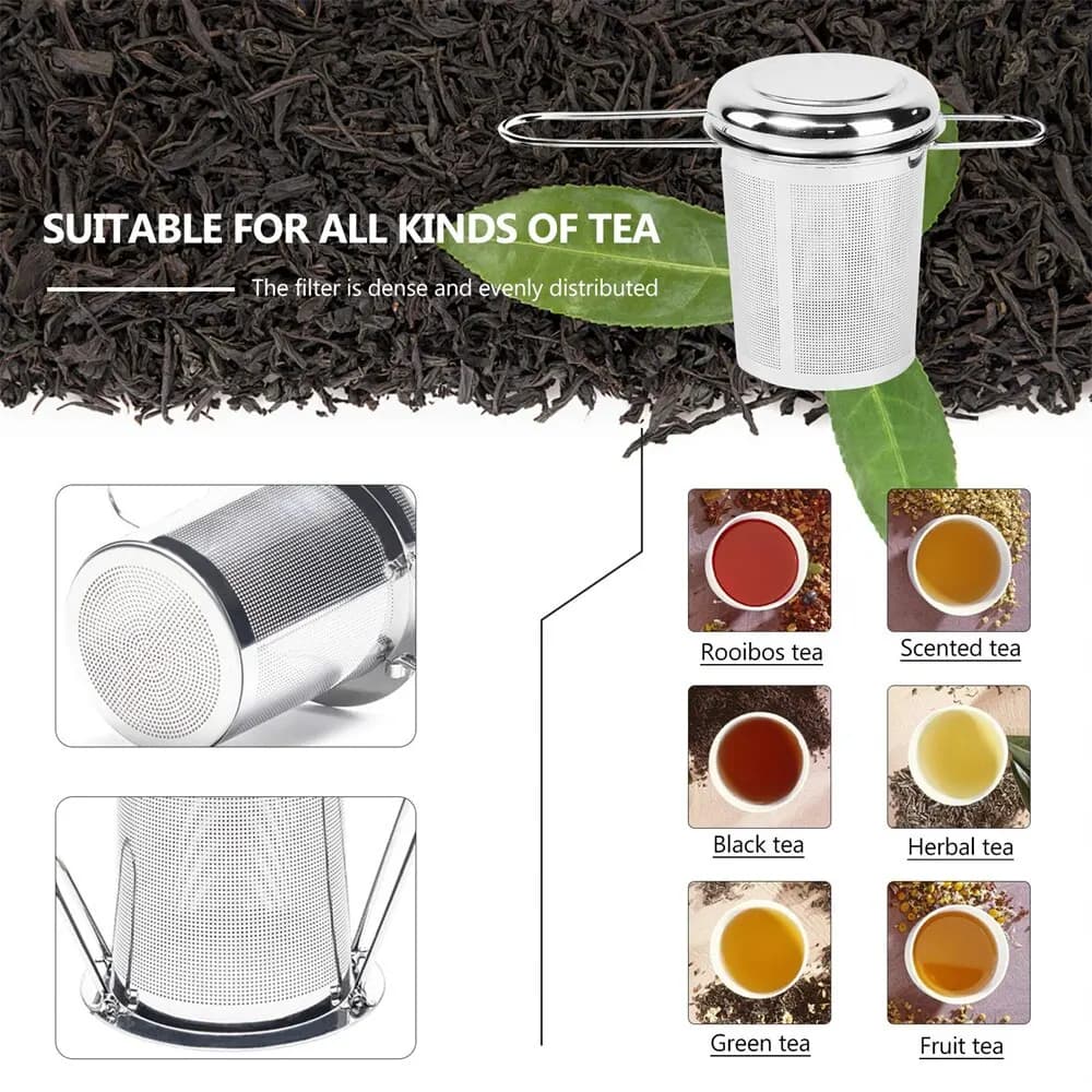 Infuseur à thé en maille d'acier inoxydable avec couvercle, passoire de tasse réutilisable, filtre à