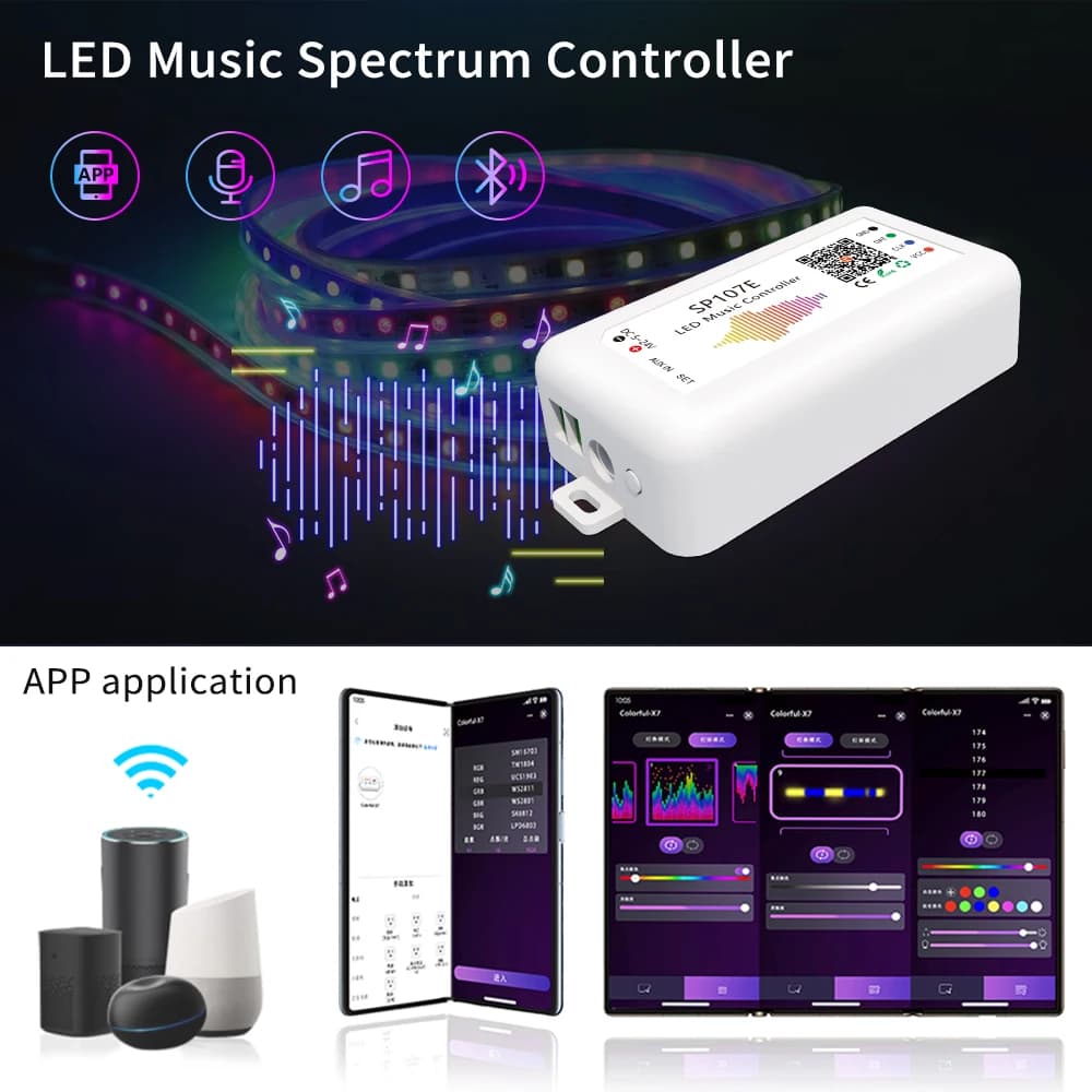 Ws2812B Led Rgbic contrôleur de lumière de bande Dc5V-24V wifi Sp511E musique Ws2811 Sk6812 Sp107E a