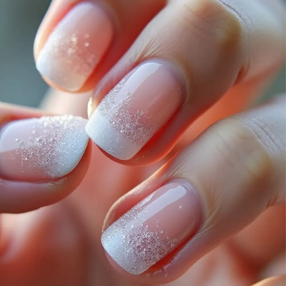 Faux ongles courts N64.avec poudre scintillante pour filles, nail art, couverture complète, français