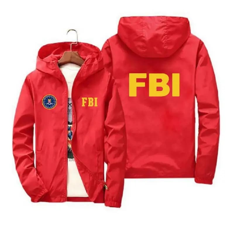 Veste de sport de plein air imprimée FBI pour hommes, veste à capuche coupe-vent, marque décontracté