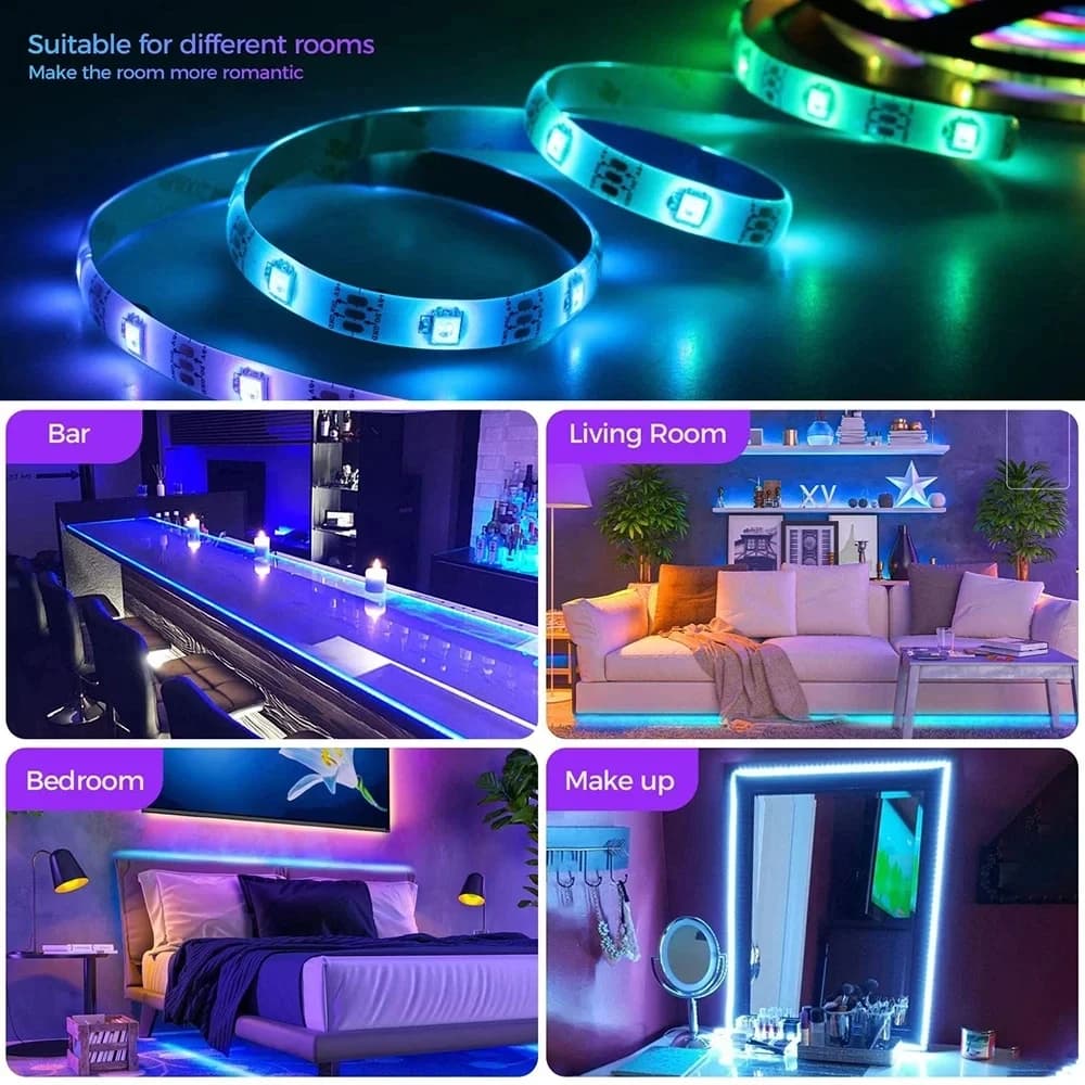 Bande lumineuse LED 5050 RGB, Bluetooth, décor pour salle LED 10m 15m 20m 30m PC TV rétro-éclairage 
