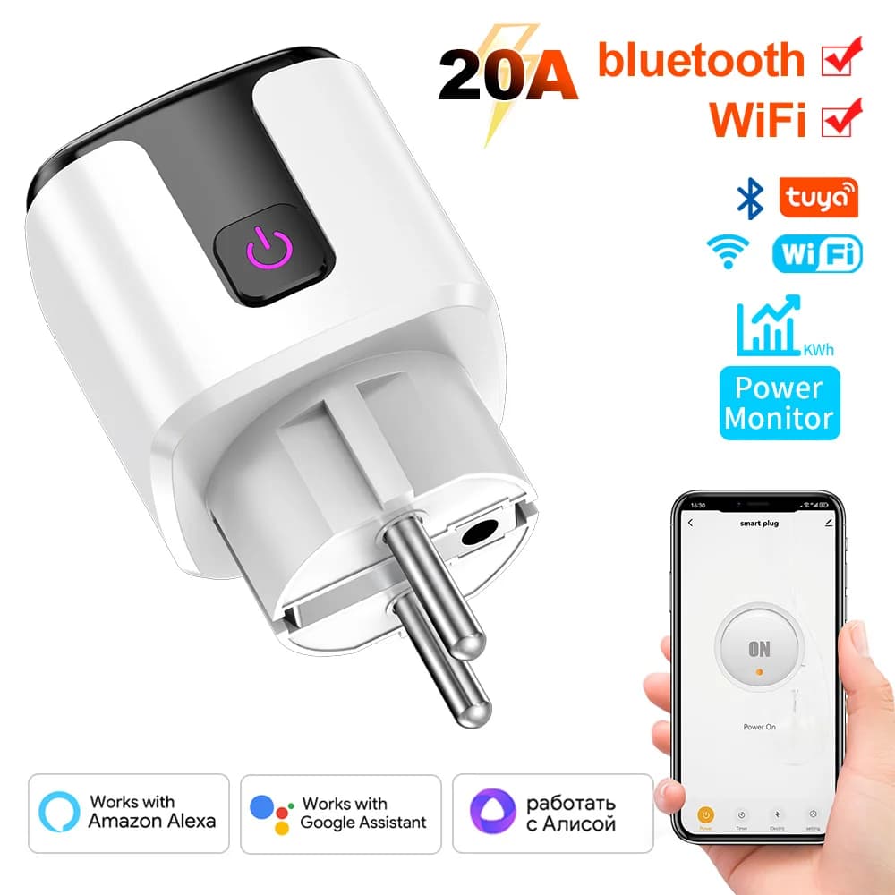 Prise intelligente WiFi et Bluetooth 20A, prise EU avec fonction de surveillance de la puissance, fo