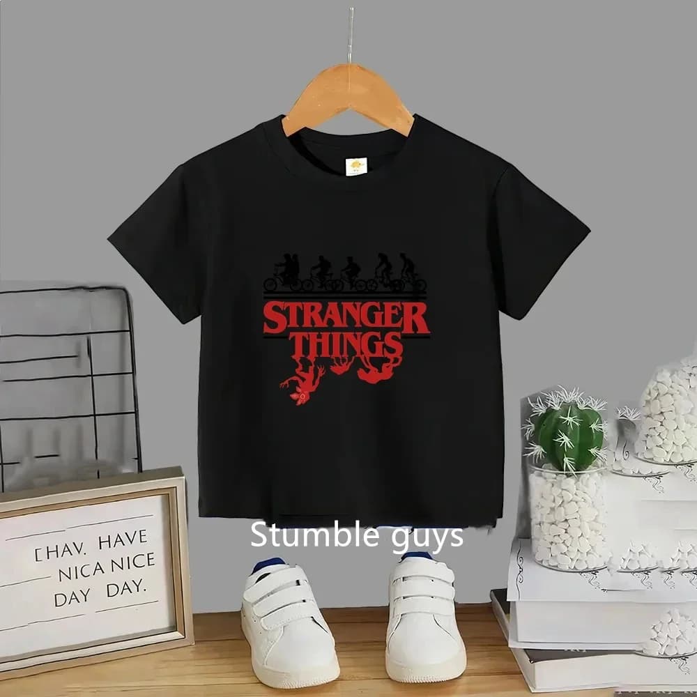 T-shirt d'été pour enfants, motif dessin animé mignon, imprimé Stranger Things, vêtements pour garço