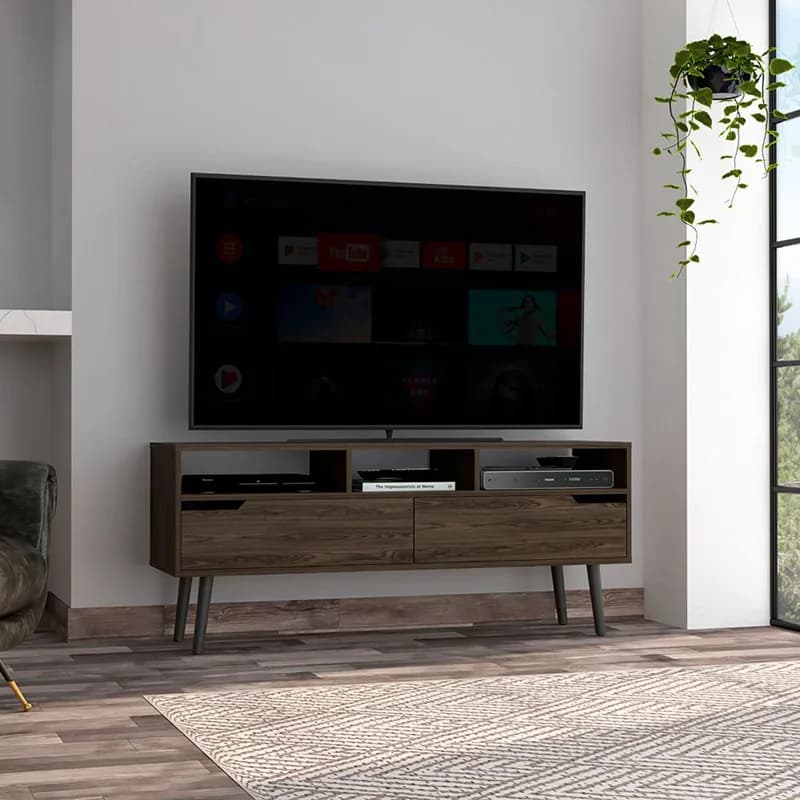 Hamburg-Support de télévision 60 pouces, quatre pieds, trois étagères ouvertes