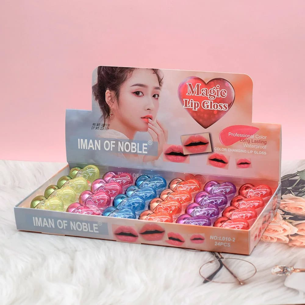 Brillant à lèvres à paillettes, 24 pièces, mignon, en forme de cœur, coloré, pour filles et femmes, 