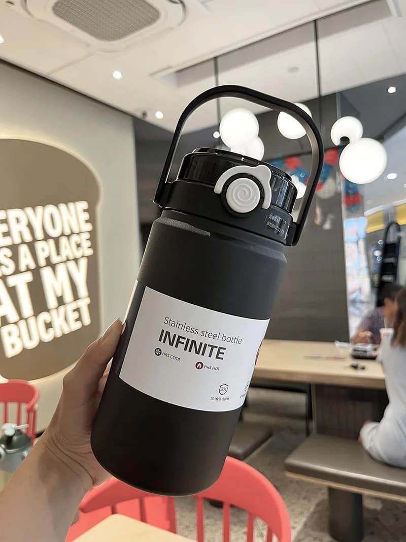 Bouteille d'Eau Thermique en Acier Inoxydable, Flcopropriété Sous Vide avec Paille, Gobelet Portable
