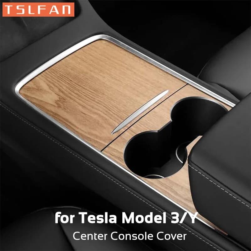 Autocollant pour panneau de Console centrale Tesla modèle 3 Y 2021 – 2023, Film Grain de bois, couve