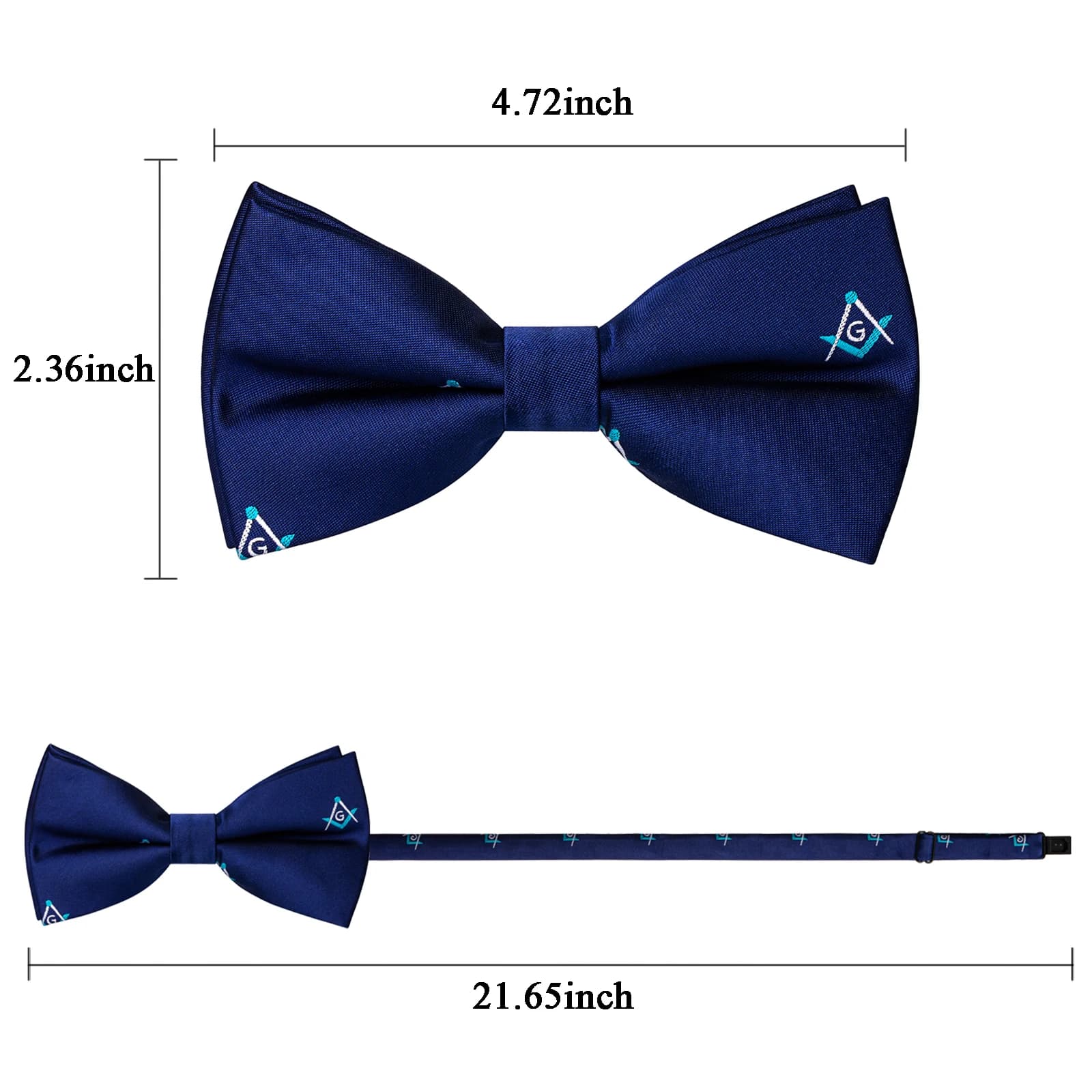 HAWSON – nœud papillon maçonnique franc-maçon, bleu profond, brodé en forme de G, accessoire formel 