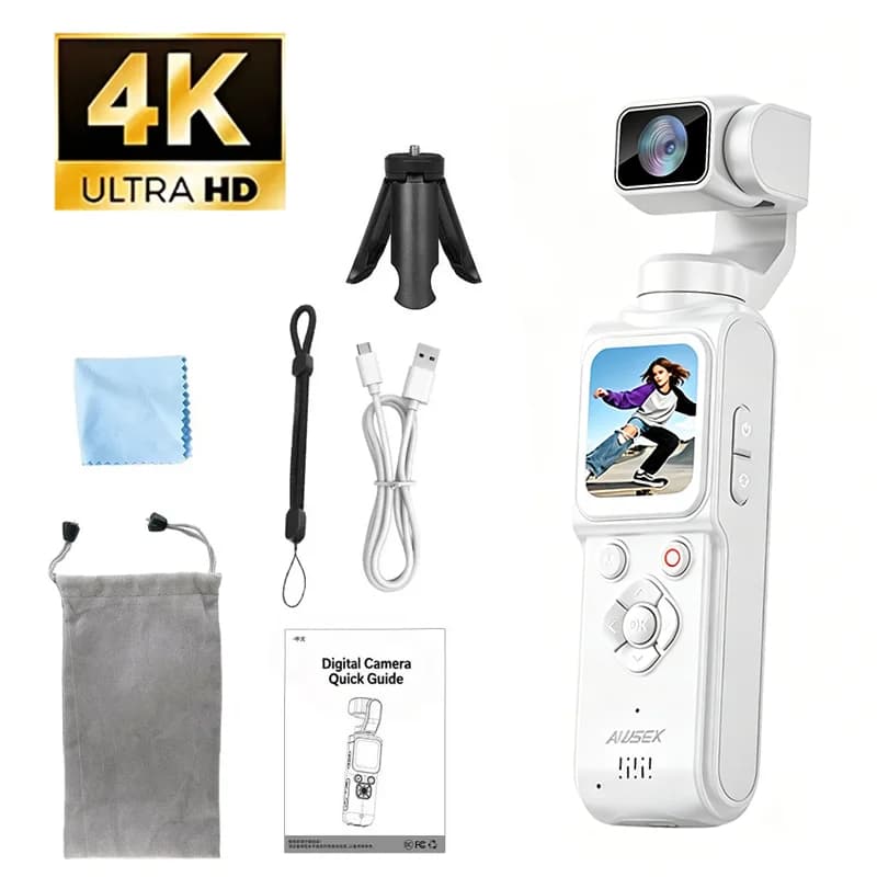 Caméra d'action de poche 4K 330 °   Caméra Sportive à Rotation Automatique avec Écran Tactile, Zoom,
