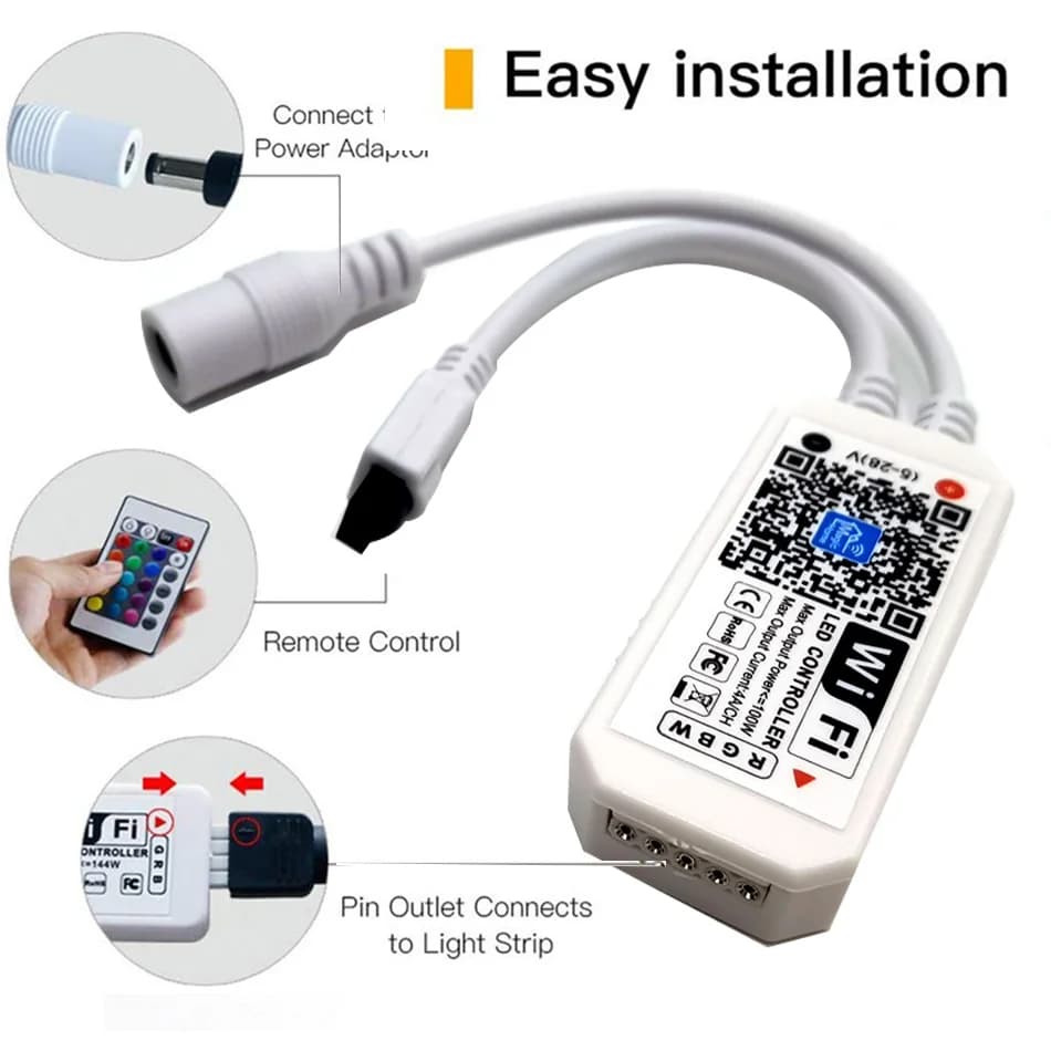 Bande LED WIFI RGB RGBW 12V 24V, contrôleur Android IOS, application Bluetooth, contrôle IR magique 