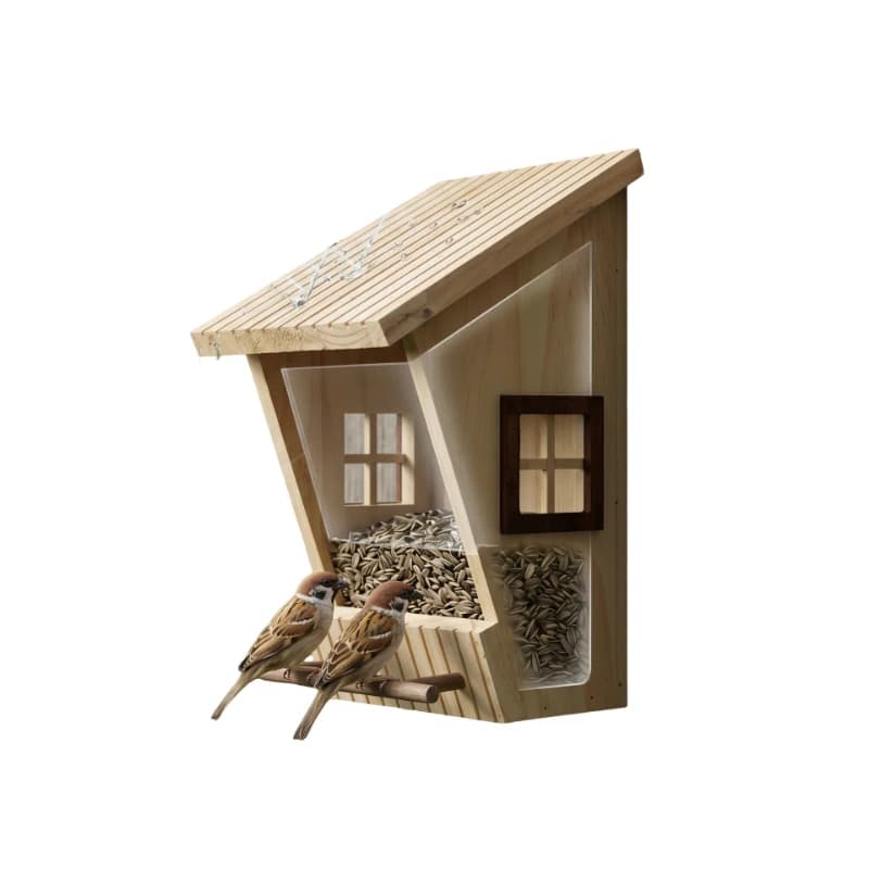 Mangeoire à oiseaux en bois en forme de maison, station d'alimentation pour oiseaux suspendue en ext