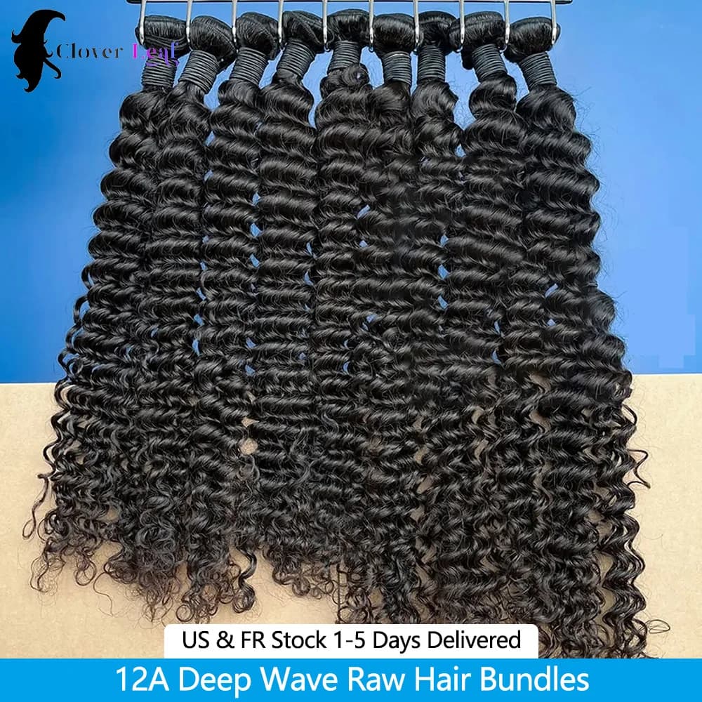 12A vague profonde paquets cheveux humains brésilien Remy 30 32 pouces cheveux bouclés crus paquets 