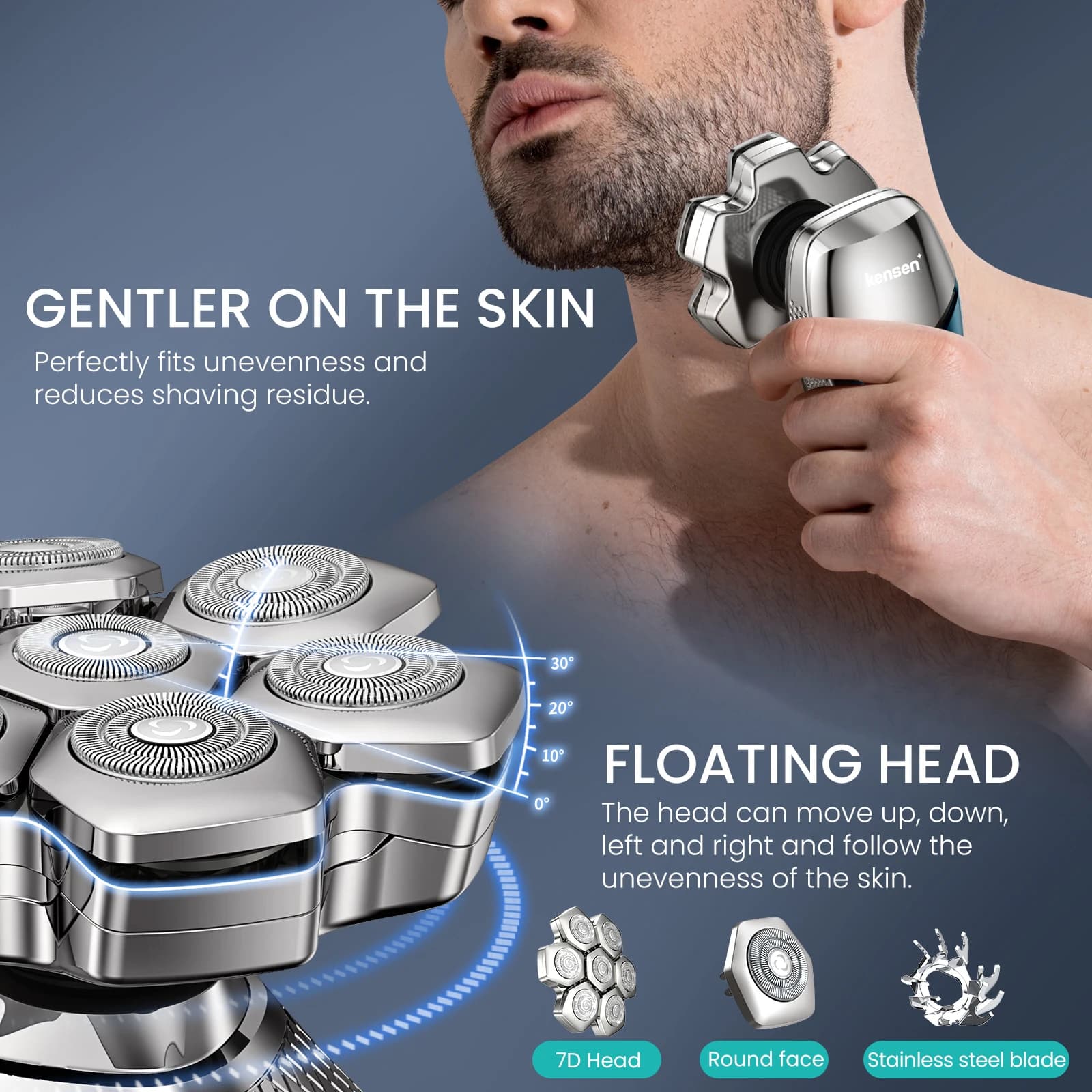 Kensen S18 rasoir électrique pour hommes Rechargeable 7D coupe flottante magnétique 5 en 1 rasoir to