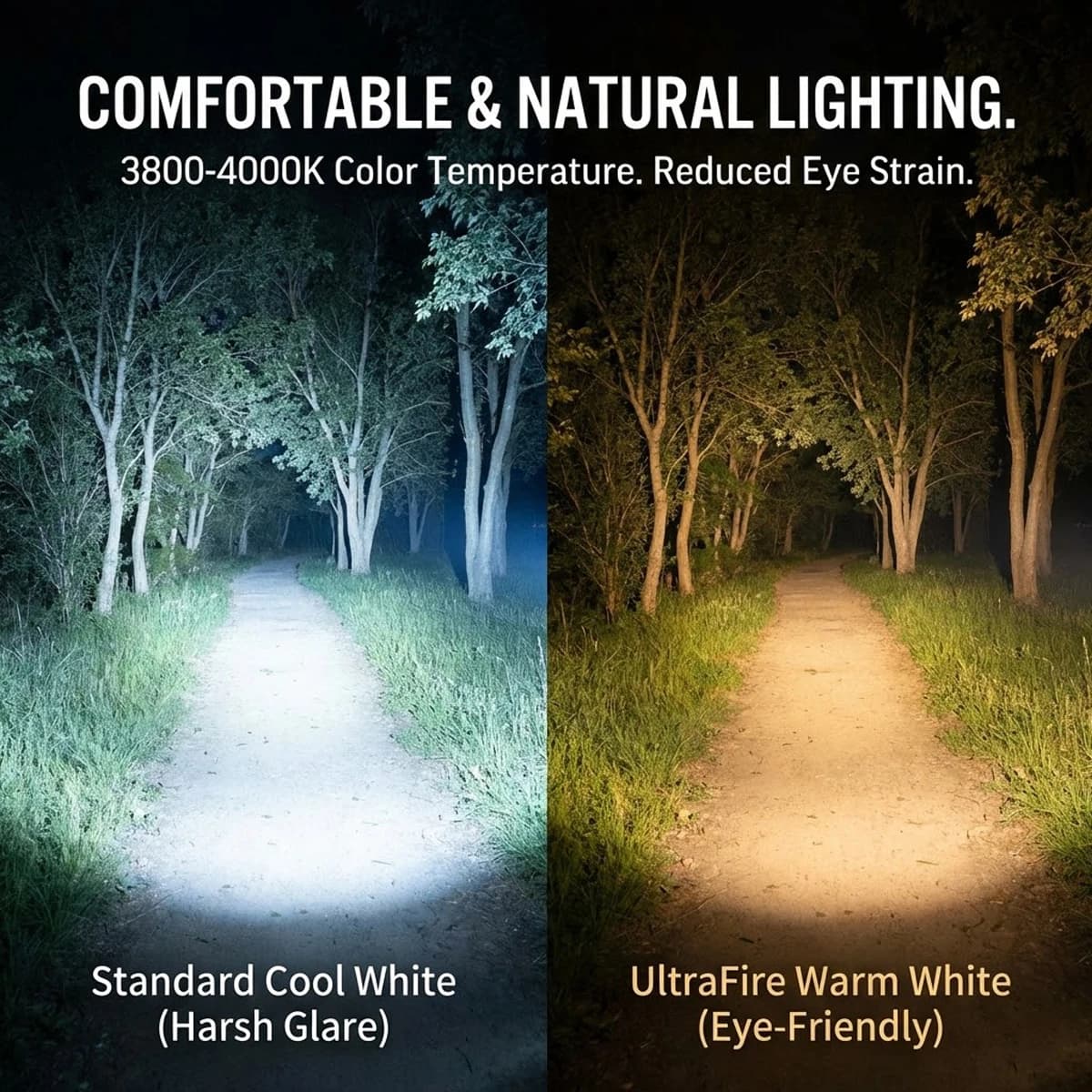 UltraFire WF-502B Lampe Torche Lumière Chaude Mode Unique 4000K 800 Lumens Jaune 18650 Rechargeable 