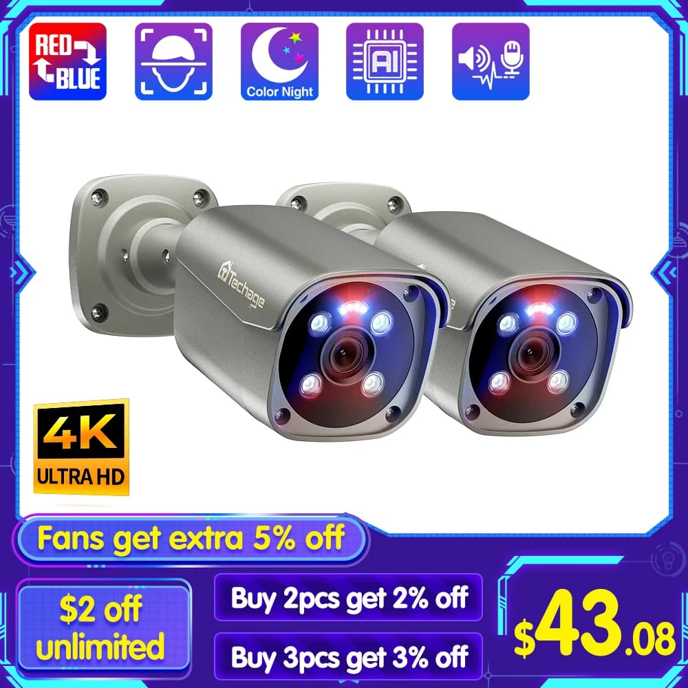 Techage-Smart AI FoldPOE TV, UHD, 5MP, 4K, 8MP