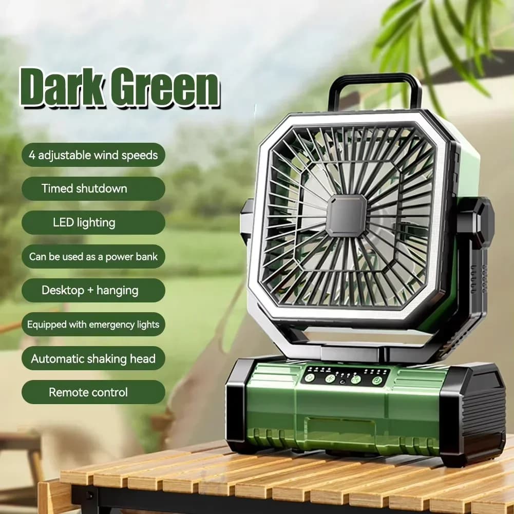 Ventilateur de camping alimenté par batterie 20 000 mAh avec 360 °   Crochet de suspension rotatif p