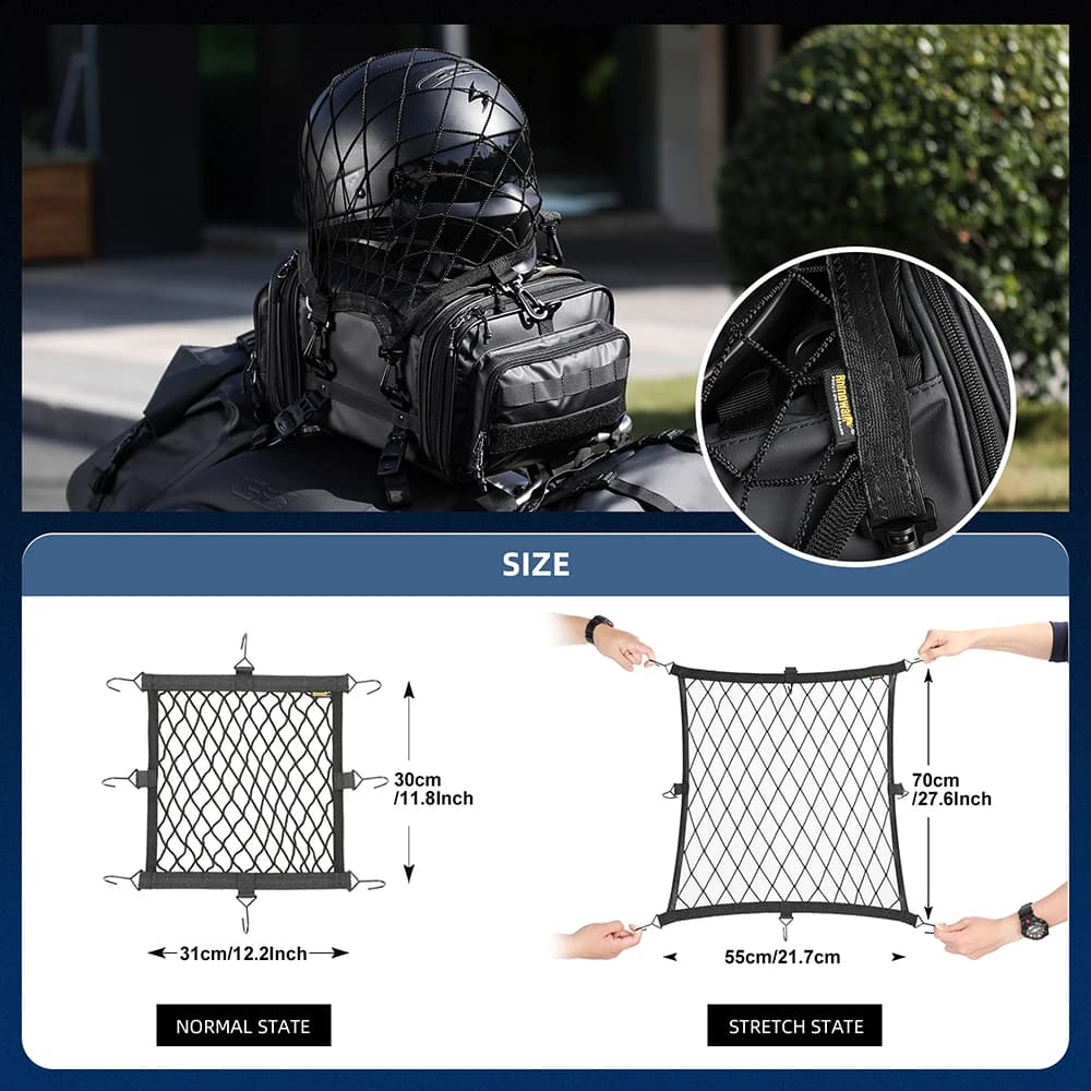 Rhinowalk – filet de support de casque de moto, 8 crochets en métal/plastique, support de filet de b