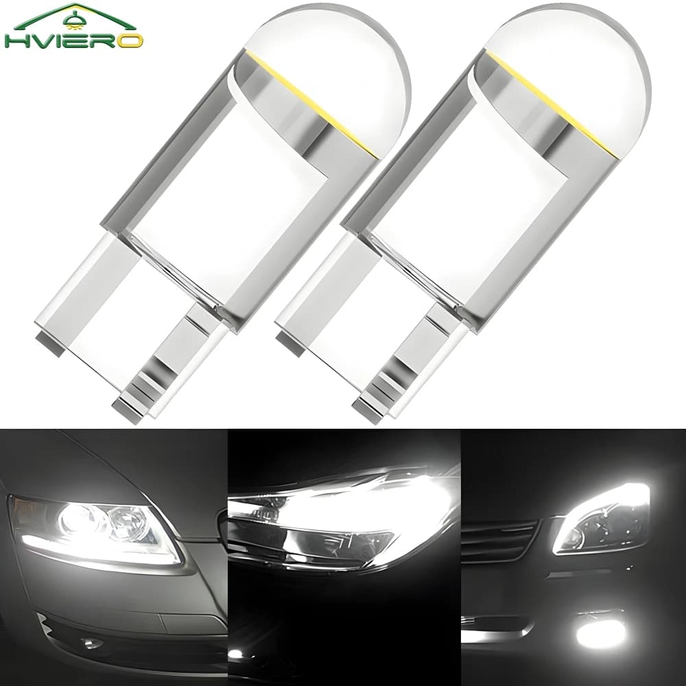 2 pièces W5W 194 T10 boîtier en verre Cob LED ampoule domestique 6000K cale plaque d'immatriculation