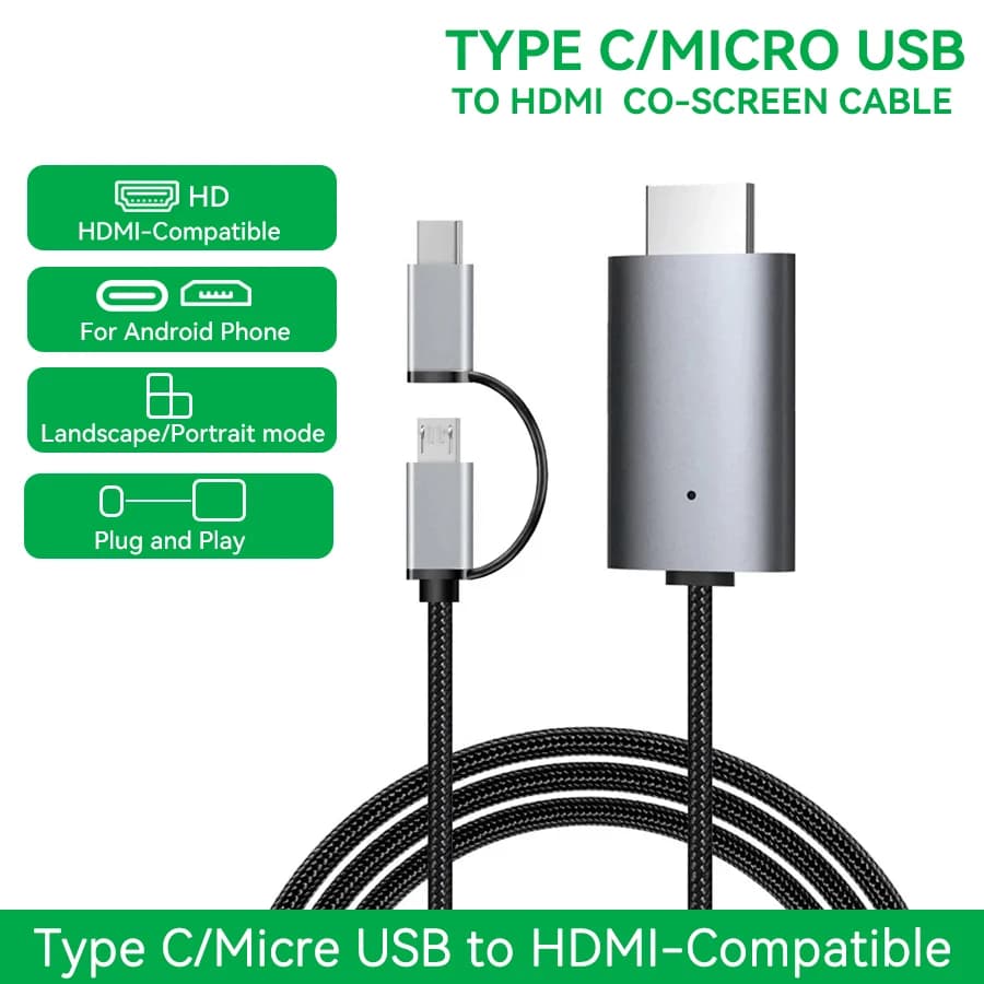 Ld39 fil HD Streaming affichage TV Stick Dongle Micro USB Type C vers HDMI câble Compatible écran de