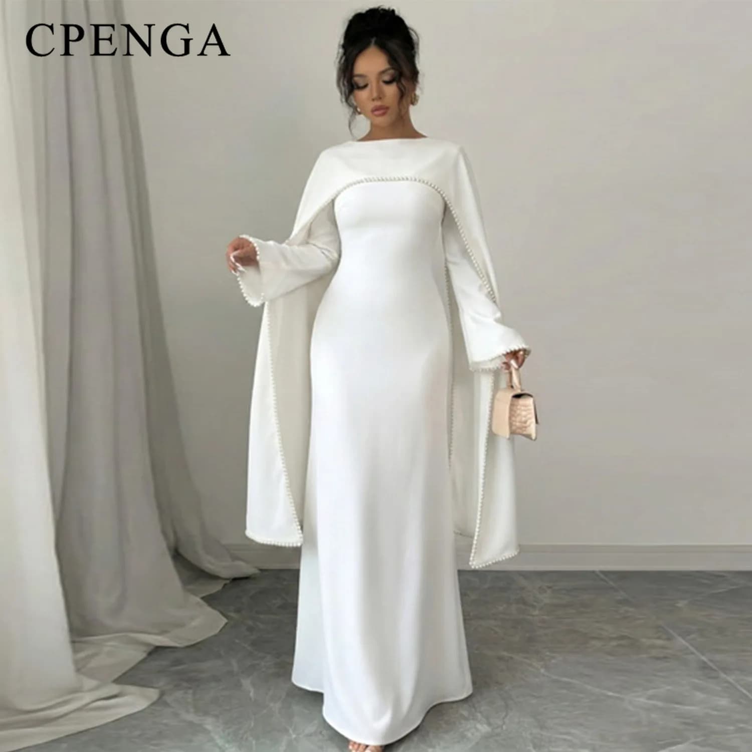 Robe Abaya Modeste pour Femmes Musulmanes du Moyen-Orient avec Châle Amovible, Élégante Robe Simple 