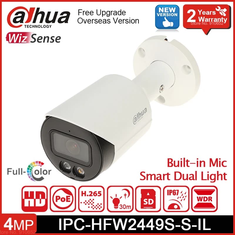 Nouveau Dahua IPC-HFW2449S-S-IL 4MP couleur balle IP caméra de Surveillance intelligente double lumi