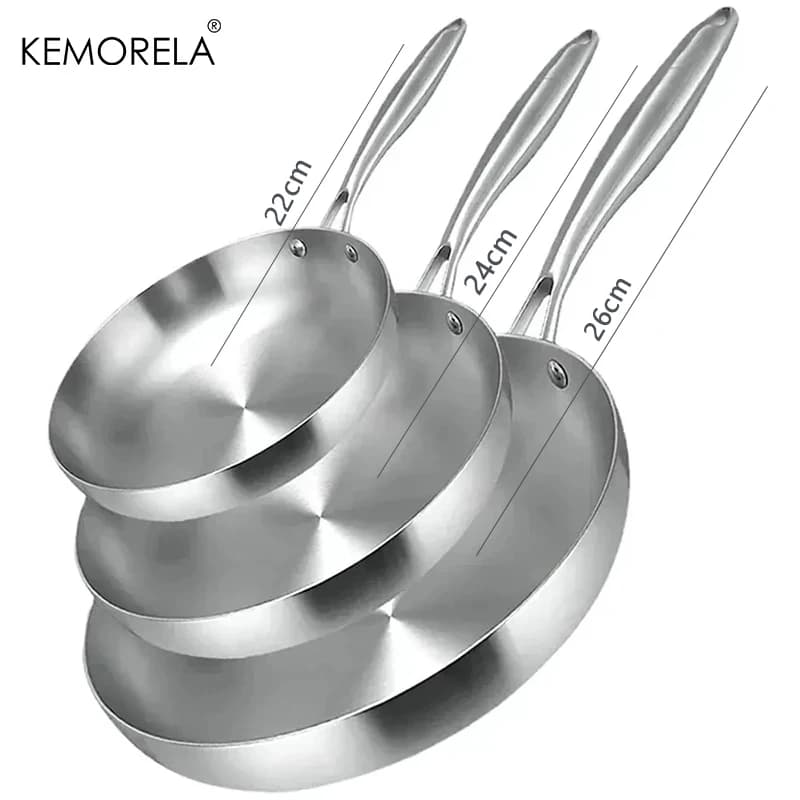 2/3 pièces poêle 22/24/26/28CM 304 acier inoxydable 2MM d'épaisseur Wok poêle 5 plis en acier de qua