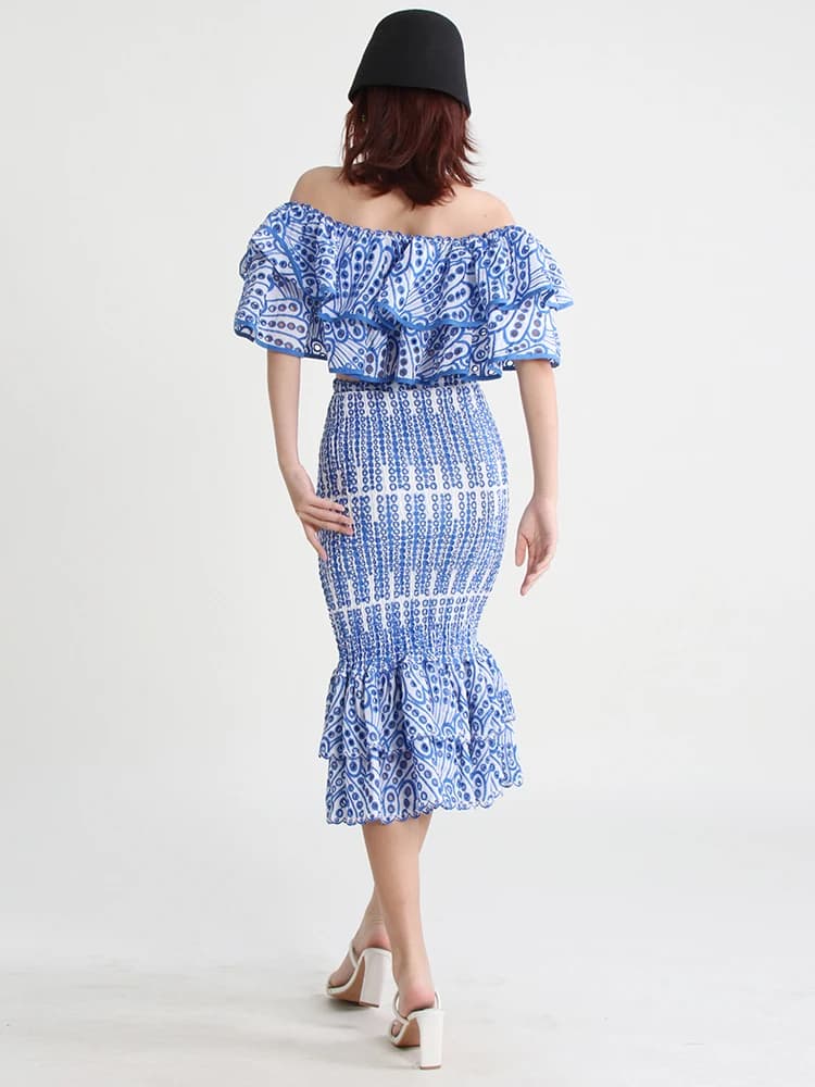 TWOTWurea-Ensemble deux pièces YLE pour femme, jupe mi-longue taille haute, col oblique, court, mode