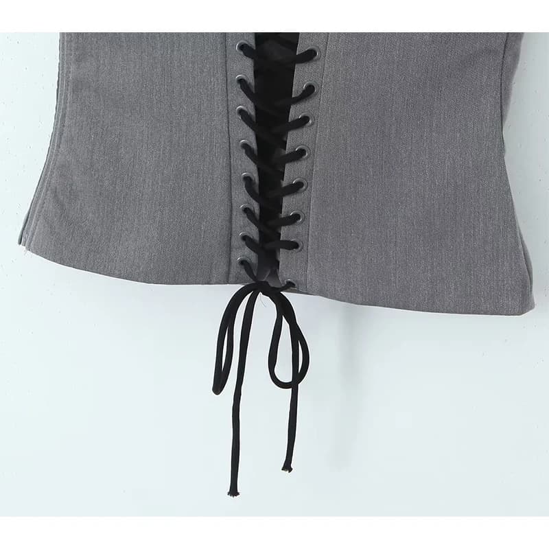 YENKYE-Haut Court à Manches Courtes et Col Carré pour Femme, Vêtement à Lacets, Bandage dans le Dos,