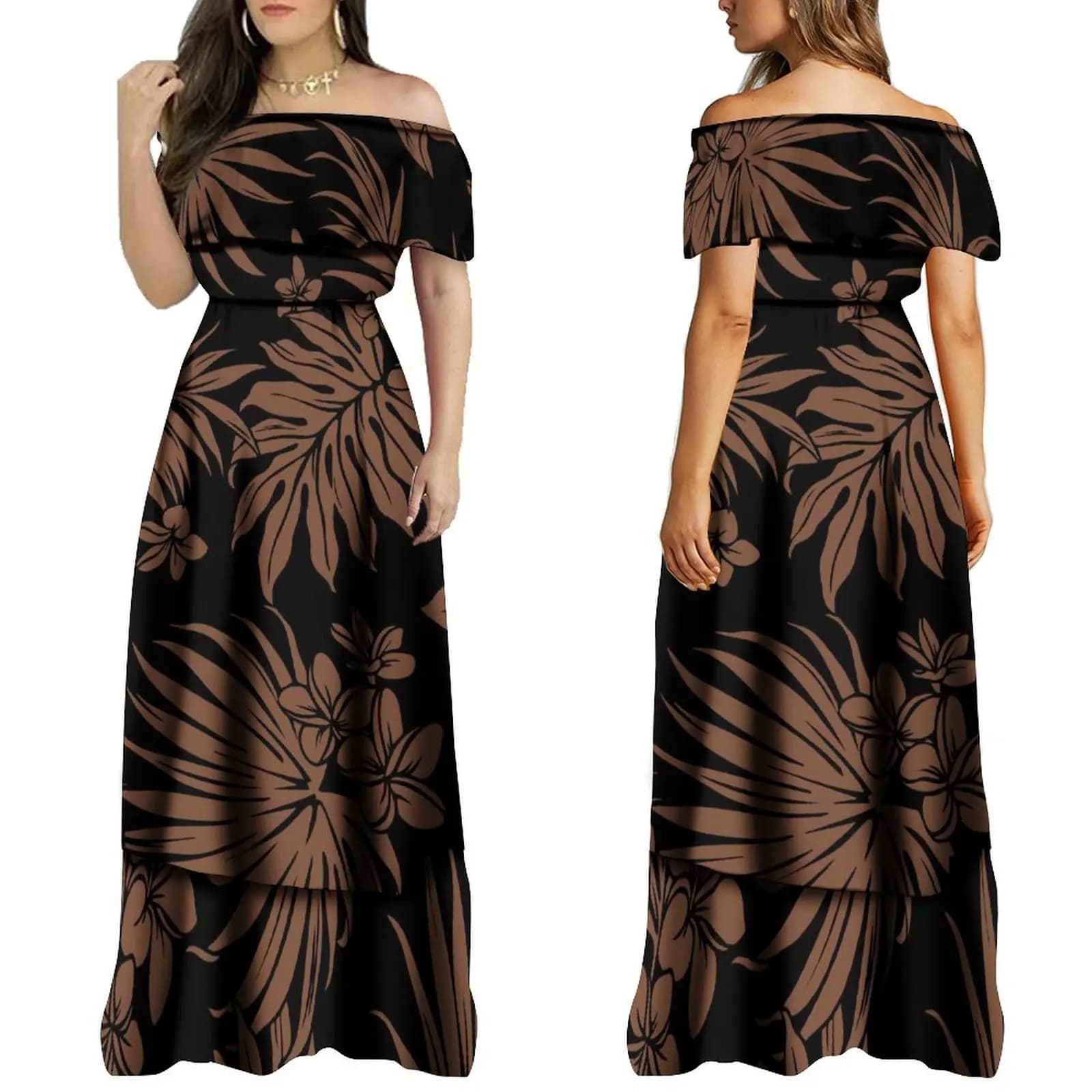 Robe d'été à motifs vintage pour femmes, longue, personnalisée, art du Pacifique, île